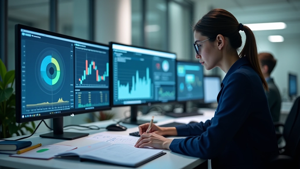 Academic research environment with financial data analysis and professional study setup